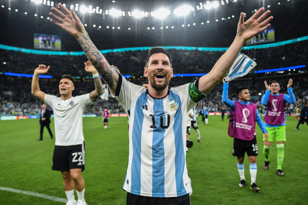 Lionel Messi of Argentina and teammates applaud fans after the 2-0 win during the FIFA World Cup Qatar 2022 Group C match between Argentina and Mexico at Lusail Stadium on November 26, 2022 in Lusail City, Qatar. (Photo by David Ramos - FIFA/FIFA via Getty Images)