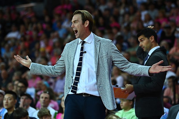Sydney Kings coach Chase Buford reacts to a call on during game four of the NBL Grand Final series.