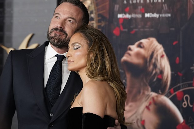 Ben Affleck and Jennifer Lopez arrive at the premiere of "This Is Me... Now: A Love Story" on Tuesday, Feb. 13, 2024, at the Dolby Theatre in Los Angeles. 