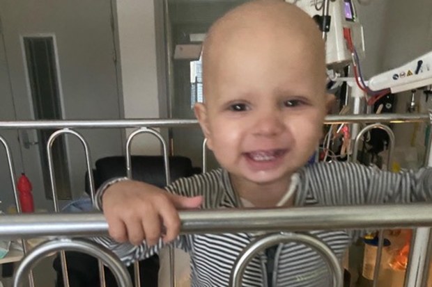 Leo in hospital after being diagnosed with cancer.