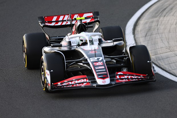 Nico Hulkenberg of Germany driving the (27) Haas F1 VF-24 Ferrari on track during practice ahead of the F1 Grand Prix of Hungary at Hungaroring on July 19, 2024 in Budapest, Hungary. (Photo by Dean Mouhtaropoulos/Getty Images)