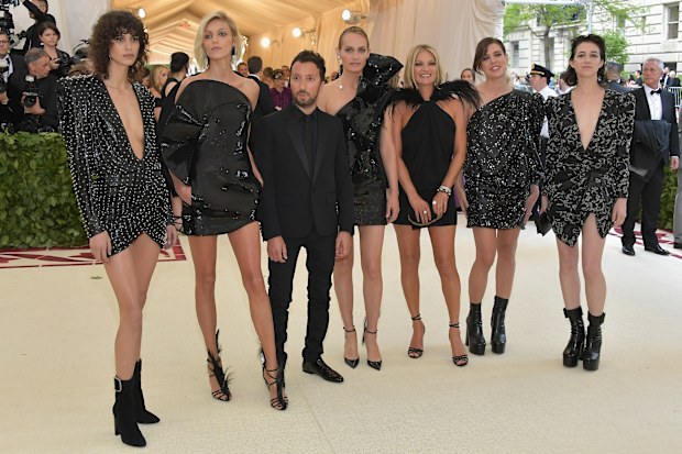 Mica Arganaraz, Anja Rubik, Anthony Vaccarello, Amber Valletta, Kate Moss, Charlotte Casiraghi and Charlotte Gainsbourg