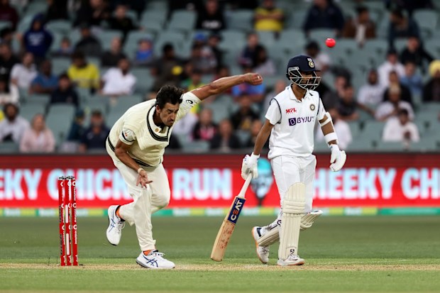 Mitchell Starc of Australia bowls the ball.