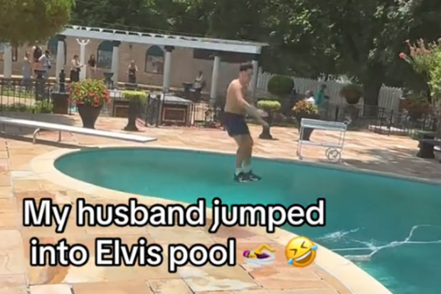 Viral footage of a tourist jumping into the singing icon's pool at Graceland has been slammed.