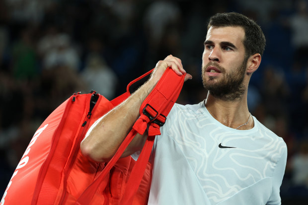 Karen Khachanov of Russia after beating Sebastian Korda of the United States at the 2023 Australian Open. (Photo by Mark Kolbe/Getty Images)