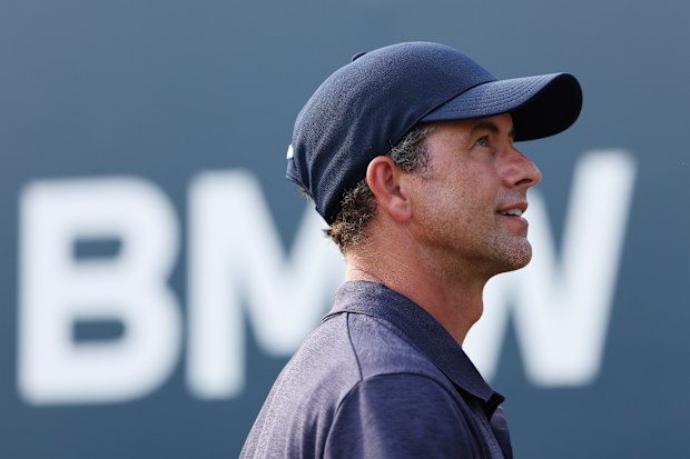 Adam Scott of Australia looks on during the second round of the BMW Championship at Wilmington Country Club on August 19, 2022 in Wilmington, Delaware. (Photo by Rob Carr/Getty Images)