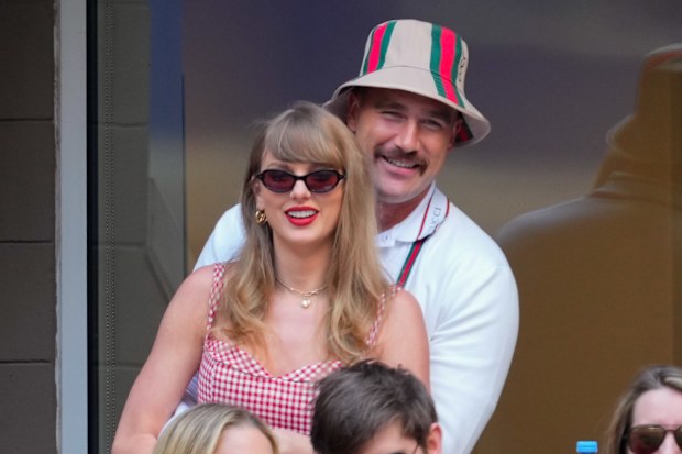 Travis Kelce and Taylor Swift during the 2024 US Open Tennis Championships on September 8, 2024 in New York City.  