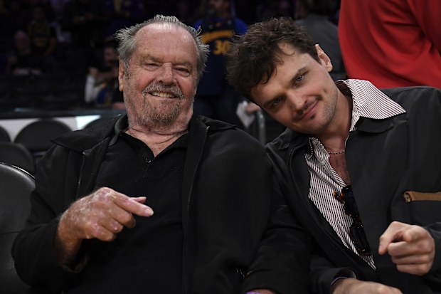 LOS ANGELES, CALIFORNIA - MAY 12: Jack Nicholson his son and Ray Nicholson attend the the Western Conference Semifinal Playoff game between the Los Angeles Lakers and Golden State Warriors at Crypto.com Arena on May 12, 2023 in Los Angeles, California. (Photo by Kevork Djansezian/Getty Images)