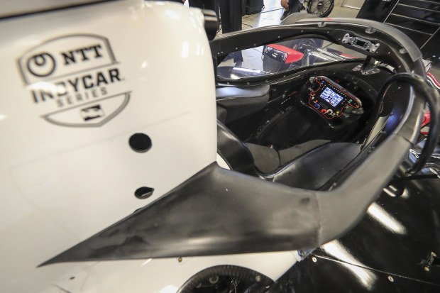The cockpit of the Dallara IR-18 with head rest padding attached.