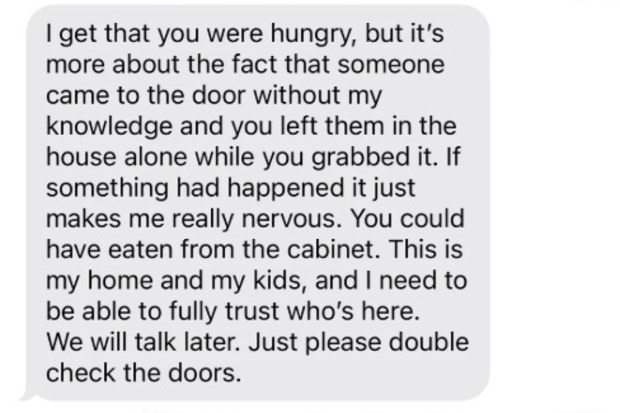 babysitter orders doordash while on the job mother not happy