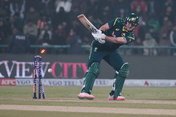 Australia's Matt Renshaw is bowled out by Pakistan's Shaheen Shah Afridi.