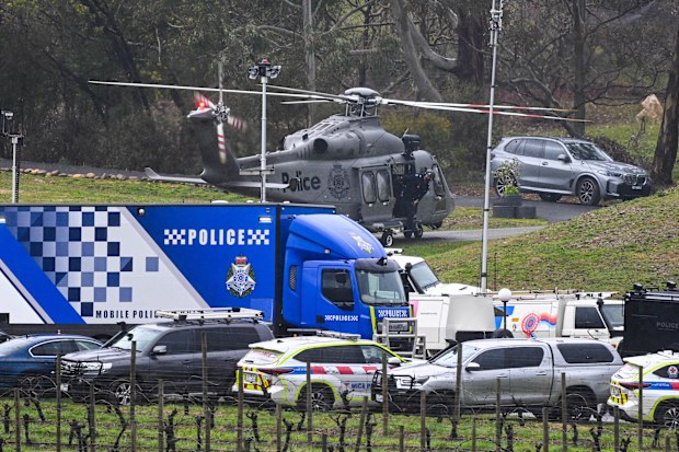Porepunkah police shooting. Police compound at Feather Top Winery, Porepunkah.  27th August 2025, The Age news Picture by JOE ARMAO