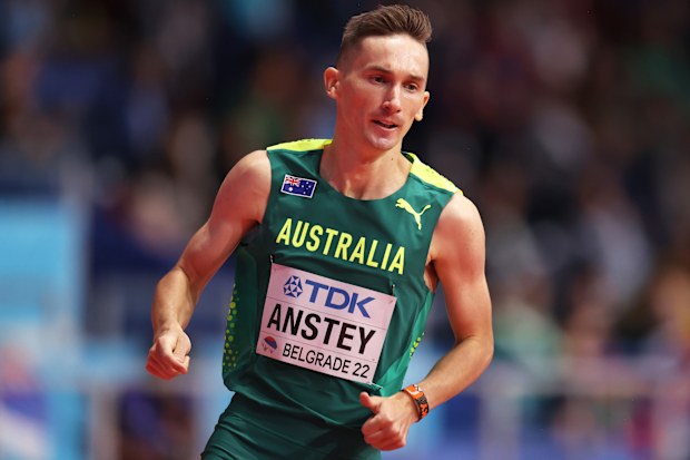 BELGRADE, SERBIA - MARCH 19: Jack Anstey of Australia competes during the Men's 1500 Metres Heat Three during Day Two of the World Athletics Indoor Championships at Belgrade Arena on March 19, 2022 in Belgrade, Serbia. (Photo by Alex Pantling/Getty Images)