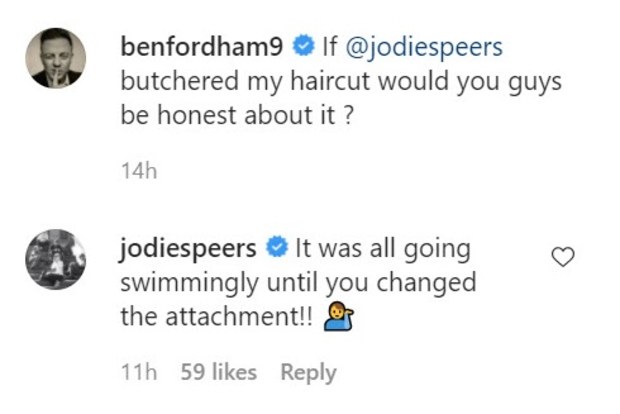 The pair playfully blamed each other for the haircut 'disaster'.