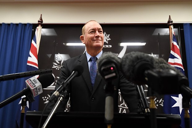 Senator Fraser Anning speaks during a press conference in Brisbane, today after being widely criticised for posting an anti-muslim statement in regards to the New Zealand mosque attacks. (AAP Image/Dan Peled) 