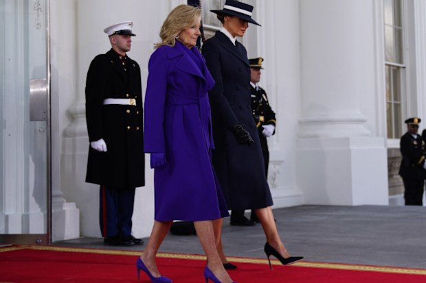 Jill Biden and Melania Trump depart from the White House ahead of the 60th presidential inauguration in Washington, DC, US, on January 20, 2025. 