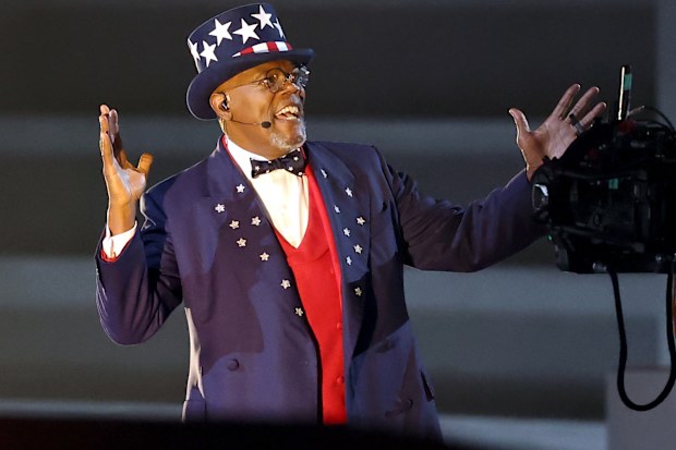 Samuel Jackson during the Super Bowl LIX Halftime Show at Caesars Superdome on February 9, 2025 in New Orleans, Louisiana.  