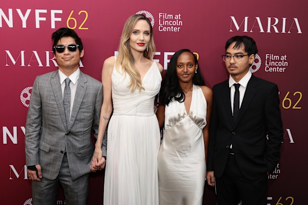 Pax Thien Jolie-Pitt, Angelina Jolie, Zahara Marley Jolie and Maddox Chivan Jolie-Pitt attend the "Maria" screening