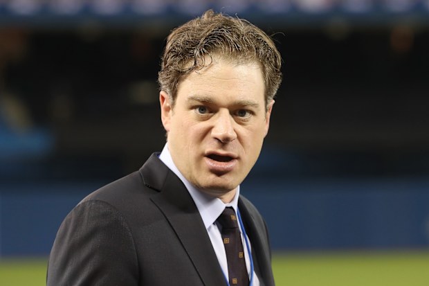 TORONTO, ON - APRIL 11: Baseball writer Jonah Keri during batting practice before the start of the Toronto Blue Jays MLB game against the Milwaukee Brewers at Rogers Centre on April 11, 2017 in Toronto, Canada. (Photo by Tom Szczerbowski/Getty Images) *** Local Caption *** Jonah Keri