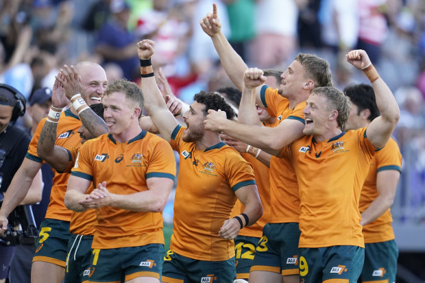 Australia celebrate after defeating Samoa in their bronze medal match.