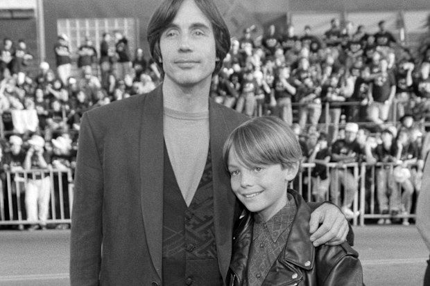 Musician Jackson Browne and son Ethan Browne at the Los Angeles premiere of Batman Returns at Mann's Chinese Theatre on June 16th, 1992. (Photo by Ted Dayton/WWD/Penske Media via Getty Images)