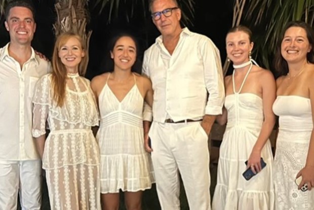 Jewel and Kevin Costner on a trip in Necker Island