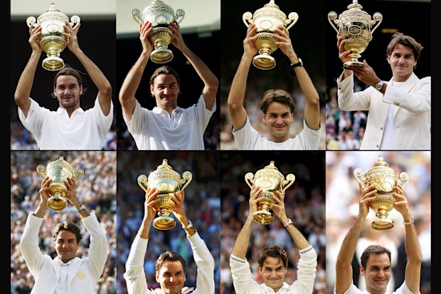 Roger Federer has lifted the Wimbledon men's singles trophy a record eight times.