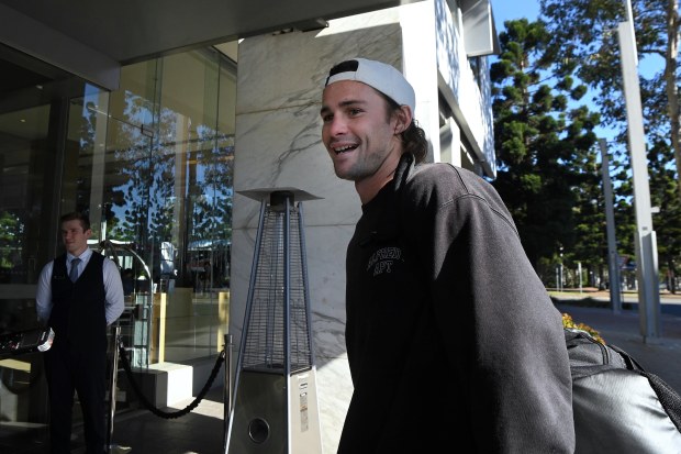 NSW Blues player Nicho Hynes arrives at the Pullman hotel for the NSW Blues camp ahead of Origin 1. 