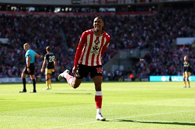 Wilson Isidor of Sunderland celebrates scoring his team's third goal.