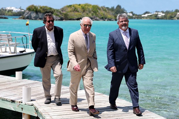King Charles III (C) during a visit to a Living Classroom on Trunk Island on May 01, 2026 in Hamilton, Bermuda. The Living Classroom is an educational initiative from the Bermuda Zoological Society (BZS) helping young people and adults learn about Bermudas various ecosystems.