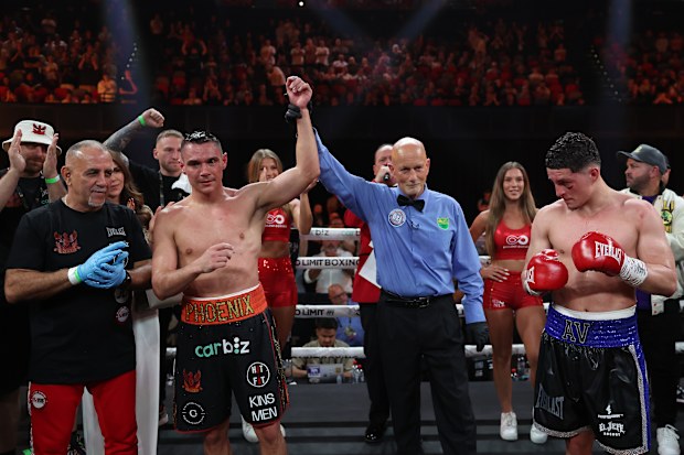 SYDNEY, AUSTRALIA - DECEMBER 17: Tim Tszyu celebrates victory against Anthony Velazquez after their bout at Tik Tok Theatre on December 17, 2025 in Sydney, Australia. (Photo by Matt King/Getty Images)