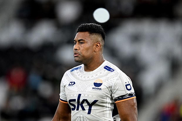 Julian Savea of Moana Pasifika looks on during the round one Super Rugby Pacific.
