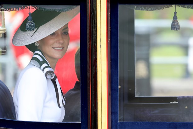 Catherine, Princess of Wales during Trooping the Colour at Buckingham Palace on June 15, 2024 in London, England. Trooping the Colour is a ceremonial parade celebrating the official birthday of the British Monarch. 