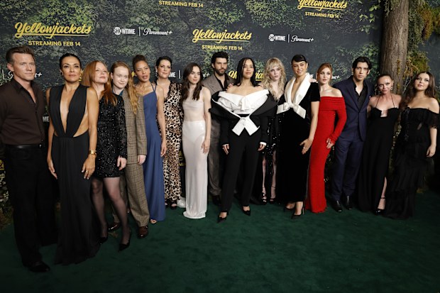 The cast of Yellowjackets at the season three premiere