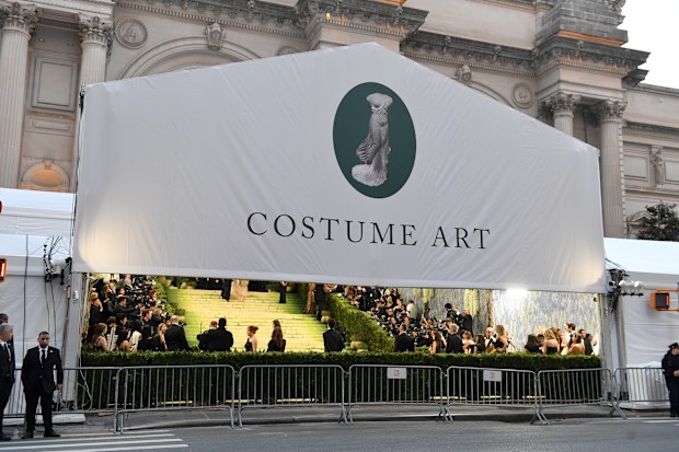 An exterior view of he Metropolitan Museum of Art during the 2026 Met Gala celebrating "Costume Art" on May 04, 2026 in New York City. )