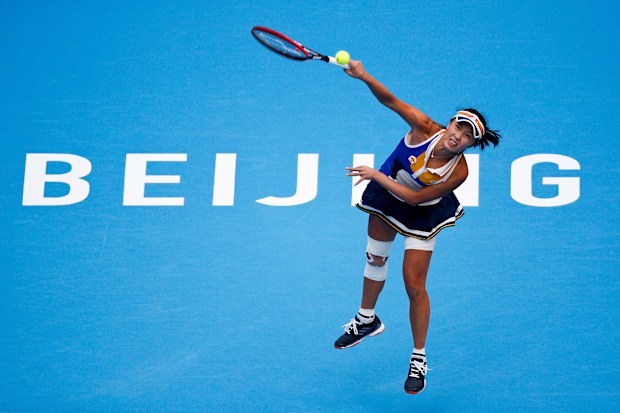 Peng Shuai serves during a match at the China Open tennis tournament.