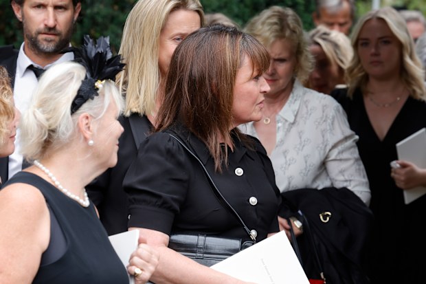 Lorraine Kelly departs the funeral of Dame Deborah James at St Mary's Church on July 20, 2022 in Barnes, England. 