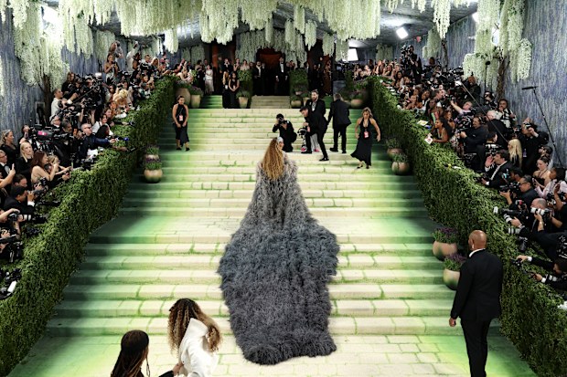 NEW YORK, NEW YORK - MAY 04: (EDITOR'S NOTE: This image was captured using a remote camera) Beyoncé attends The 2026 Met Gala Celebrating "Costume Art" at the Metropolitan Museum of Art on May 04, 2026 in New York City.  (Photo by Dia Dipasupil/MG26/Getty Images for The Met Museum/Vogue)