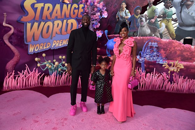 Dwyane Wade, Kaavia James Union Wade, and Gabrielle Union attend the world premiere of Walt Disney Animation Studios'  Strange World at El Capitan Theatre in Hollywood, California on November 15, 2022. (Photo by Alberto E. Rodriguez/Getty Images for Disney)