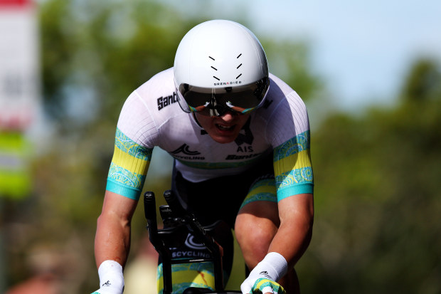 Hamish McKenzie of Australia sprints during the UCI Road World Championships.