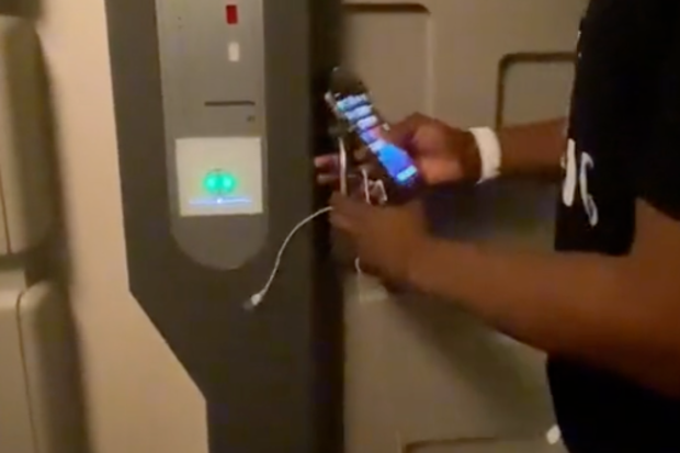 The futuristic, Star Wars-themed door to the cabin.