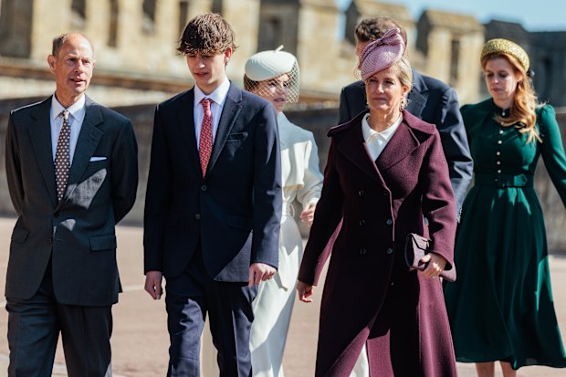 Prince Edward, Duke of Edinburgh, James, Earl of Wessex, Princess Eugenie of York, Jack Brooksbank, Sophie, Duchess of Edinburgh, and Princess Beatrice of York 