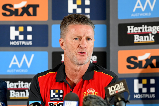 Damien Hardwick addresses media after announcing his signing as the new coach of the Gold Coast Suns.