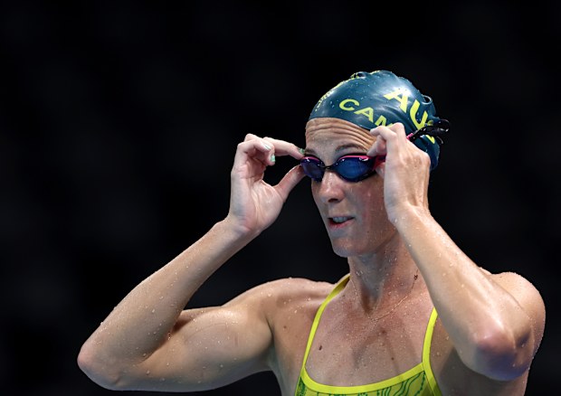Bronte Campbell of Team Australia adjusts her goggles during a Swimming training session ahead of Paris 2024 Olympic Games at Paris La Defense Arena on July 24, 2024 in Paris, France. (Photo by Quinn Rooney/Getty Images)