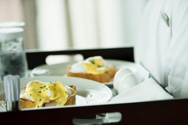 Hotel room service breakfast in bed