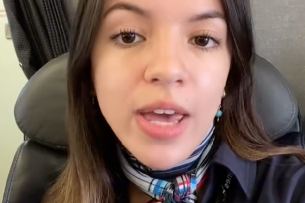 American Eagle flight attendant Serenity Poole sharing her 'fun fact' flight tips on TikTok.