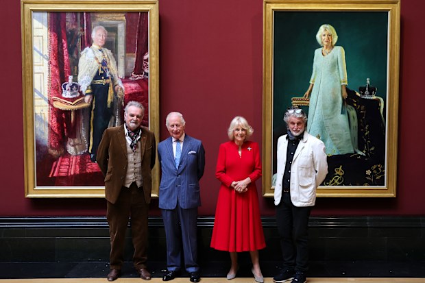 Artist Peter Kuhfeld, King Charles III, Queen Camilla and Artist Paul S. Benney