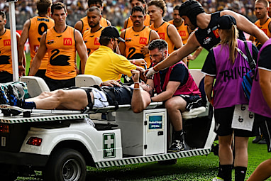 Jacob Weitering is stretchered from the field during State of Origin.
