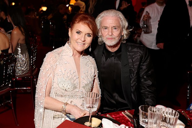 Sarah Ferguson, Duchess of York and Hermann Buehlbecker attend the amfAR Cannes Gala 30th edition Presented by Chopard and Red Sea International Film Festival at Hotel du Cap-Eden-Roc on May 23, 2024 in Cap d'Antibes, France. 