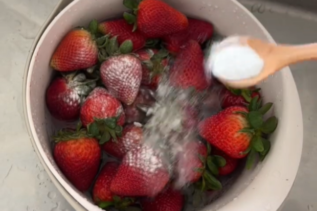 Woman's fruit cleaning routine